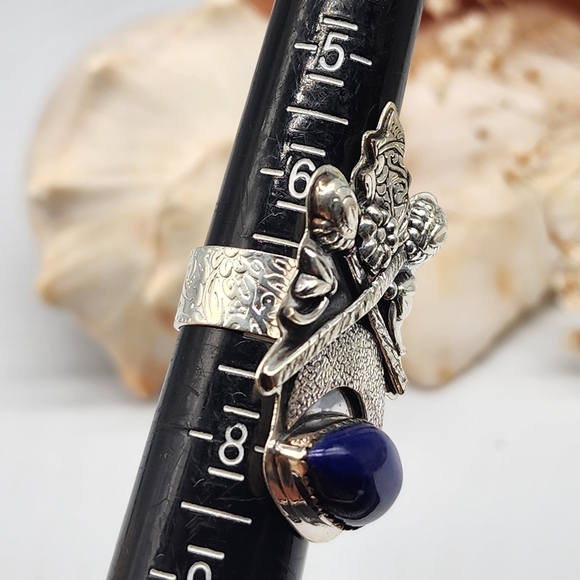 Natural Lapis Blue Stone Silver 925 Ring - Picture 7 of 9